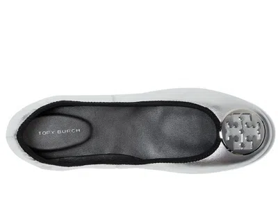 Tory Burch Silver Colored Ballerinas With Logo Plaque On The Front And Elasticated Design In Leather Woman In Silver