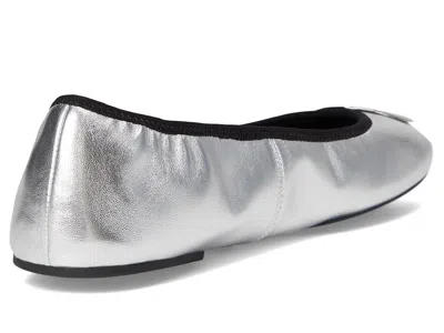 Tory Burch Silver Colored Ballerinas With Logo Plaque On The Front And Elasticated Design In Leather Woman In Silver