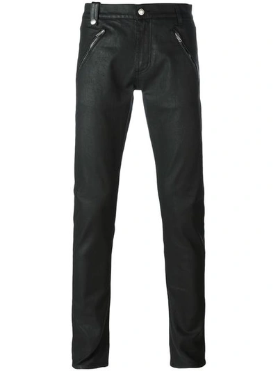 Shop Alexander Mcqueen Leather Panelled Skinny Jeans