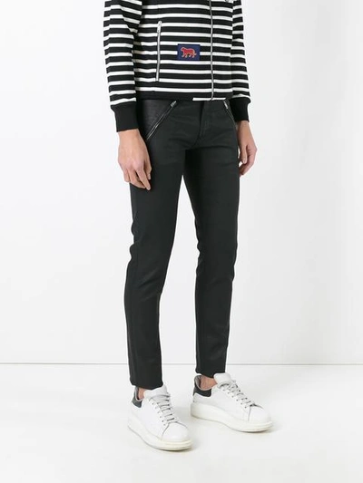 Shop Alexander Mcqueen Leather Panelled Skinny Jeans