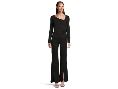 Paige Sofia Split Hem Flare Ponte Pants In Black