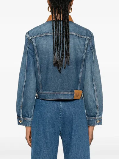 Maje Button Collared Denim Jacket In Blue