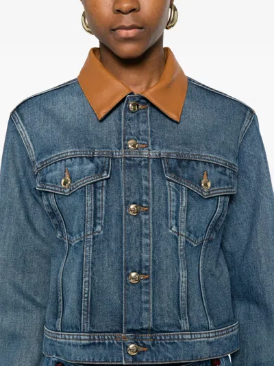 Maje Button Collared Denim Jacket In Blue
