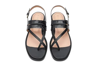 Cole Haan Go-to Estella Flat Leather Thong Sandal In Black