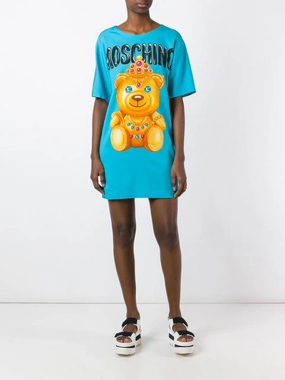 Shop Moschino Crowned Bear T-shirt Dress In Blue
