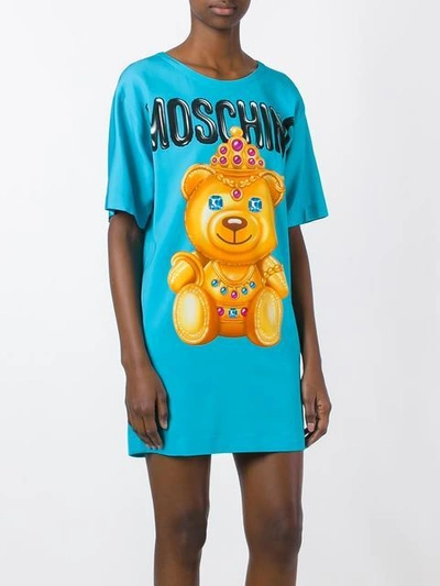 Shop Moschino Crowned Bear T-shirt Dress In Blue