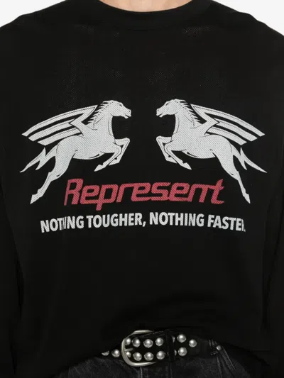 Represent Long Sleeve Crew Neck Graphic Text T-shirt In Black