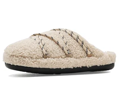 Moon Boot Teddy Texture Slippers Flat Sole Lace In Neutral