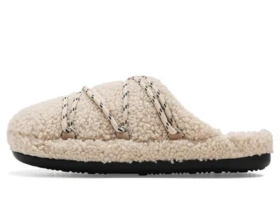Moon Boot Teddy Texture Slippers Flat Sole Lace In Neutral