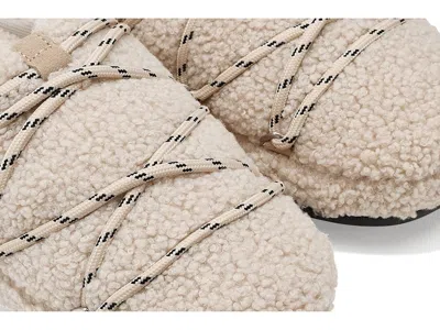 Moon Boot Teddy Texture Slippers Flat Sole Lace In Neutral