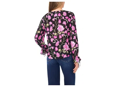 Cece Floral Printed Button Front Long Sleeve Top In Multi