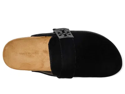 Tory Burch Mellow Black Slip-on Mule With Metallic Logo Buckle In Suede Woman