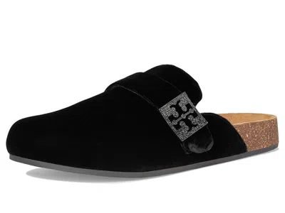 Tory Burch Mellow Black Slip-on Mule With Metallic Logo Buckle In Suede Woman