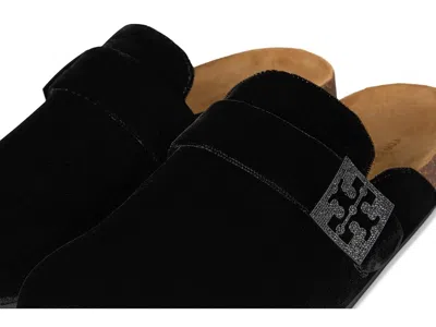 Tory Burch Mellow Black Slip-on Mule With Metallic Logo Buckle In Suede Woman