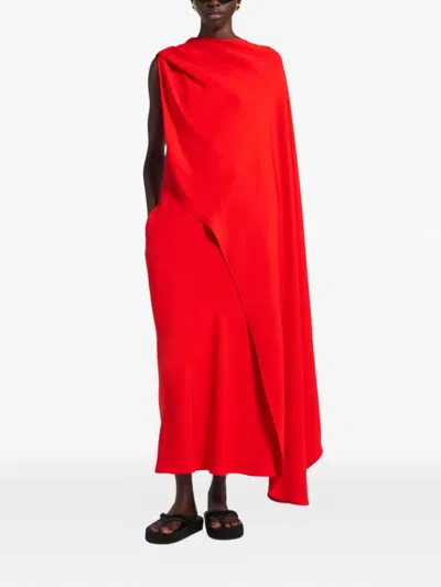 Balenciaga Silk-wool Draped Cape Midi Dress In Red