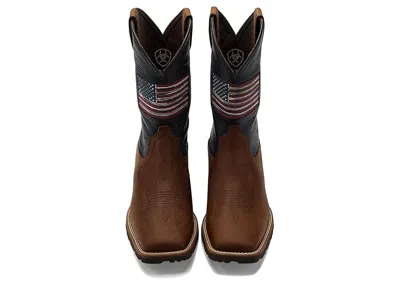 Ariat Hybrid Rancher Patriot Wide Square Toe Cowboy Boot In Brown