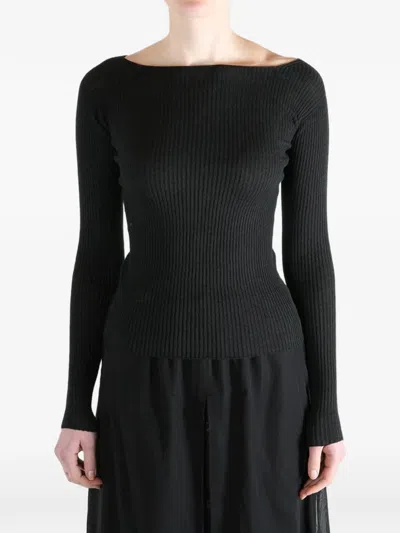 Baserange Ribbed Buttoned Sweater In Black