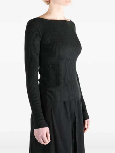 Baserange Ribbed Buttoned Sweater In Black