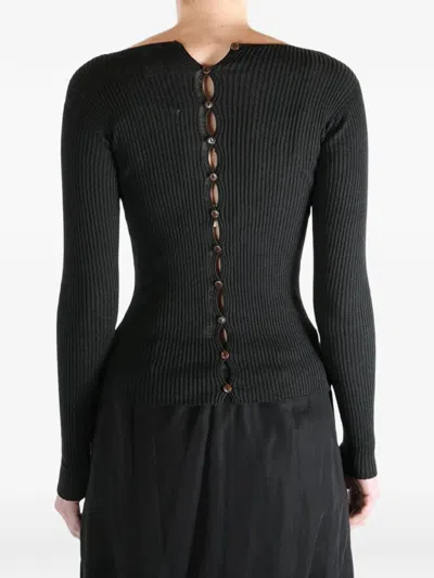 Baserange Ribbed Buttoned Sweater In Black