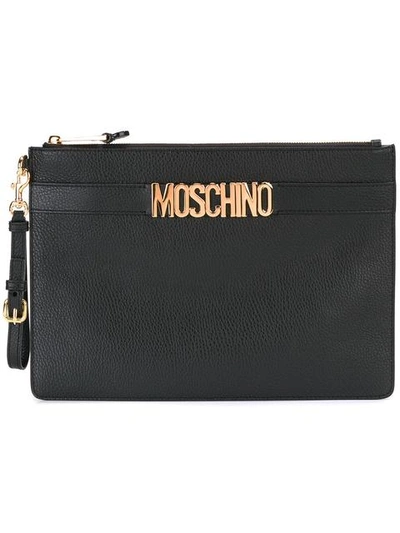 Moschino Logo Strap Clutch In Nero