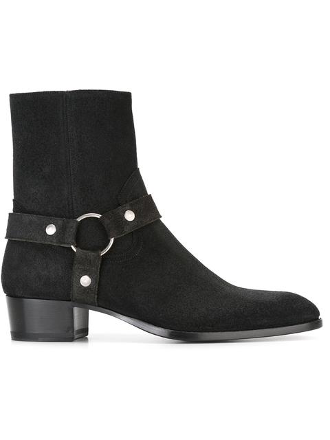 Saint Laurent Classic Wyatt 40 Harness Boot In Black Waxed Suede | ModeSens