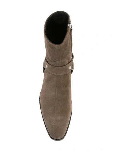 Shop Saint Laurent Classic Wyatt 40 Harness Boots In Grey