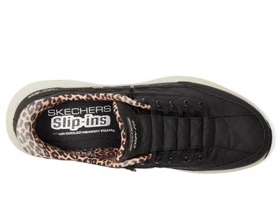 Skechers Wide Width Hands Free Slipins Contour Foam Cozy Fit Leopard Dream Sneaker In Black