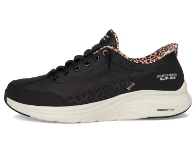 Skechers Wide Width Hands Free Slipins Contour Foam Cozy Fit Leopard Dream Sneaker In Black