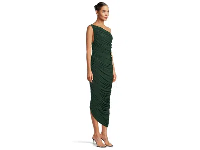 Norma Kamali Diana Green Midi Dress With Asymmetric And Draped Design In Tech Fabric Stretch Woman