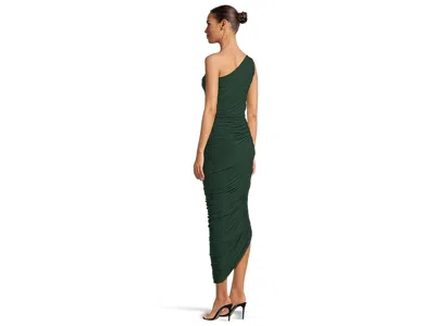 Norma Kamali Diana Green Midi Dress With Asymmetric And Draped Design In Tech Fabric Stretch Woman