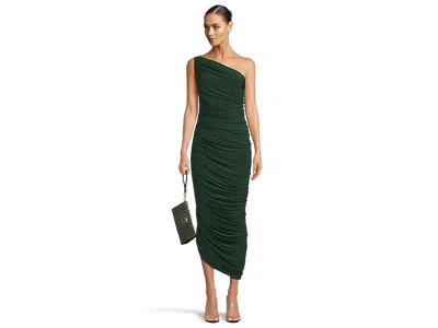 Norma Kamali Diana Green Midi Dress With Asymmetric And Draped Design In Tech Fabric Stretch Woman