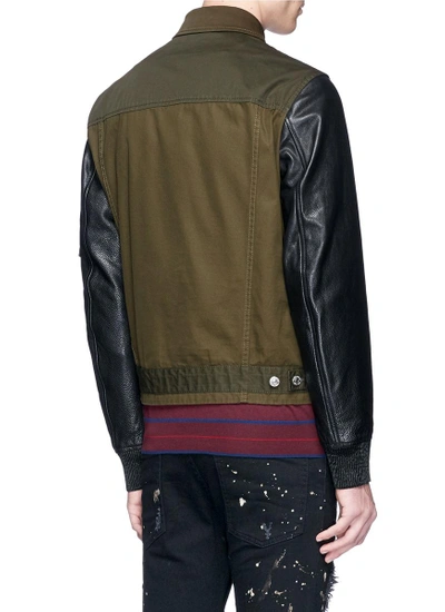 Shop Dsquared2 Leather Sleeve Twill Jacket