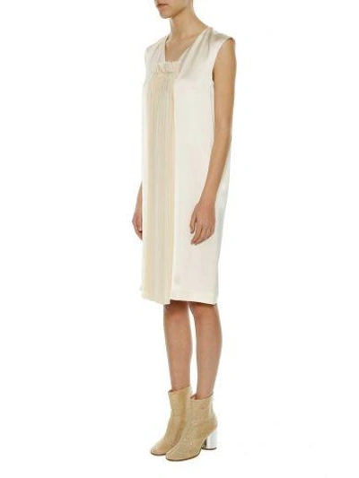 Shop Maison Margiela Plissè Detail Sleeveless Dress In Ecru