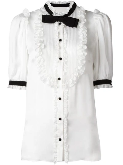 Dolce & Gabbana Bow Ruffle Bib Blouse In Bianco