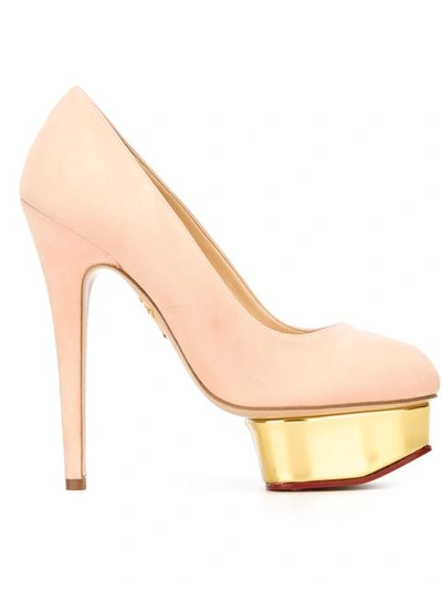 Charlotte Olympia Dolly Signature Court Island Suede Pumps In Blush In Blush Suede