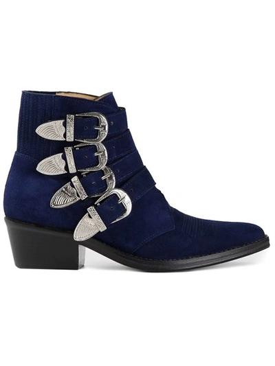 Toga Blue Suede Western Buckle Boots
