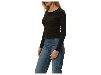 Michael Stars Tia Ribbed Crew Neck Sweatshirt With Smocked Cuffs In Black