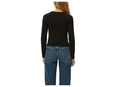 Michael Stars Tia Ribbed Crew Neck Sweatshirt With Smocked Cuffs In Black