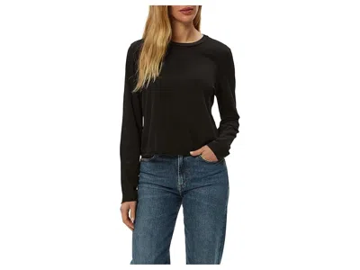 Michael Stars Tia Ribbed Crew Neck Sweatshirt With Smocked Cuffs In Black