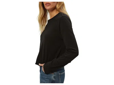 Michael Stars Tia Ribbed Crew Neck Sweatshirt With Smocked Cuffs In Black