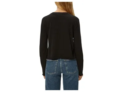Michael Stars Tia Ribbed Crew Neck Sweatshirt With Smocked Cuffs In Black