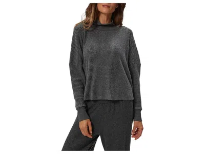 Michael Stars Wynn Waffle Stitch Mock Neck Knit Top In Blue