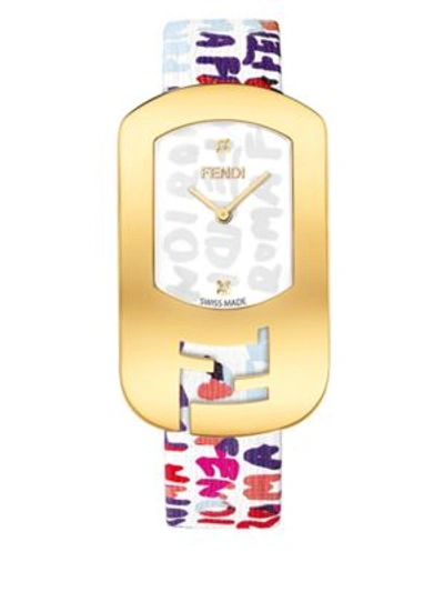 Fendi Chameleon Graffiti Goldtone Stainless Steel & Leather Strap Watch/multicolor