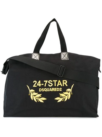 Dsquared2 Logo Embroidered Canvas Duffle Bag In Black