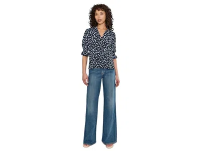 Cece Elbow Sleeve Split-neck Blouse In Multi