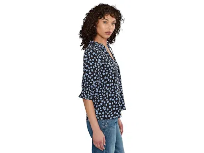 Cece Elbow Sleeve Split-neck Blouse In Multi