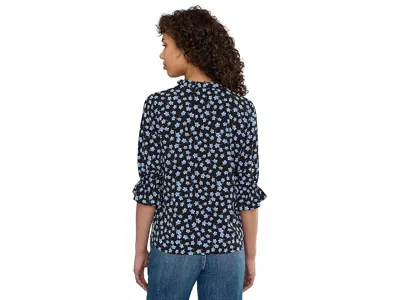 Cece Elbow Sleeve Split-neck Blouse In Multi