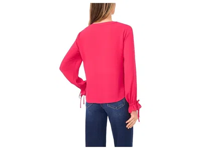 Cece V-neck Button Front Long Sleeve Top In Multi