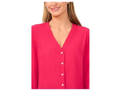 Cece V-neck Button Front Long Sleeve Top In Multi