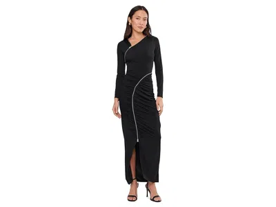 Allsaints Womens Black Elsie Zip-detail Stretch-woven Maxi Dress